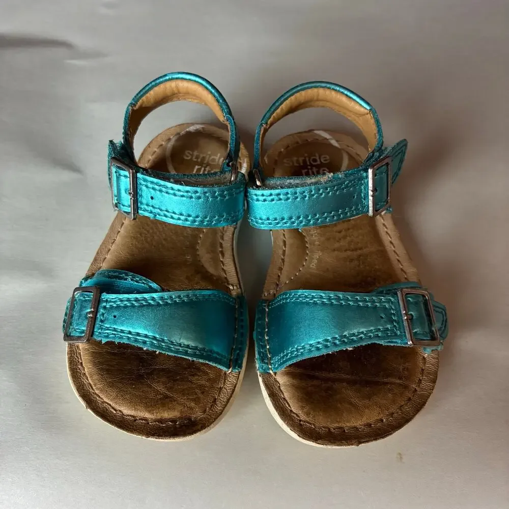 Stride Rite Kingsley Toddler Girls Sandals US 5M Aqua Shimmer Adjustable Strap